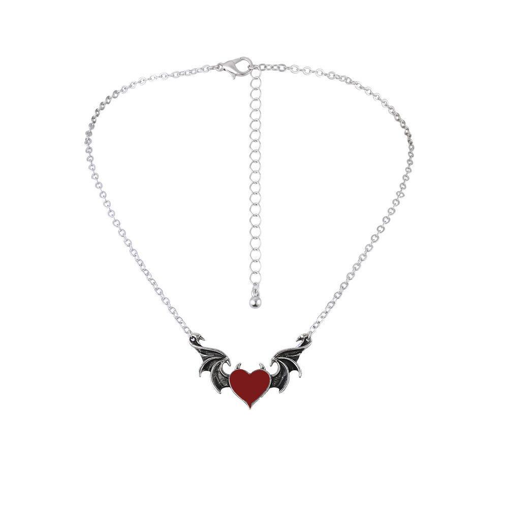 European American Creative Devil Heart Necklace with Alloy Drip Oil Pendant and Devil Wings