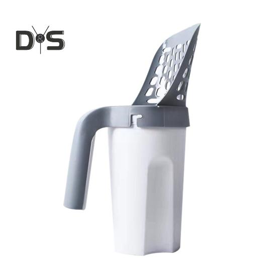 Naběračka na kočičí stelivo s odpadkovou nádobou, velkokapacitní přenosná naběračka s držákem, integrovaná odnímatelná sítka na kočičí stelivo