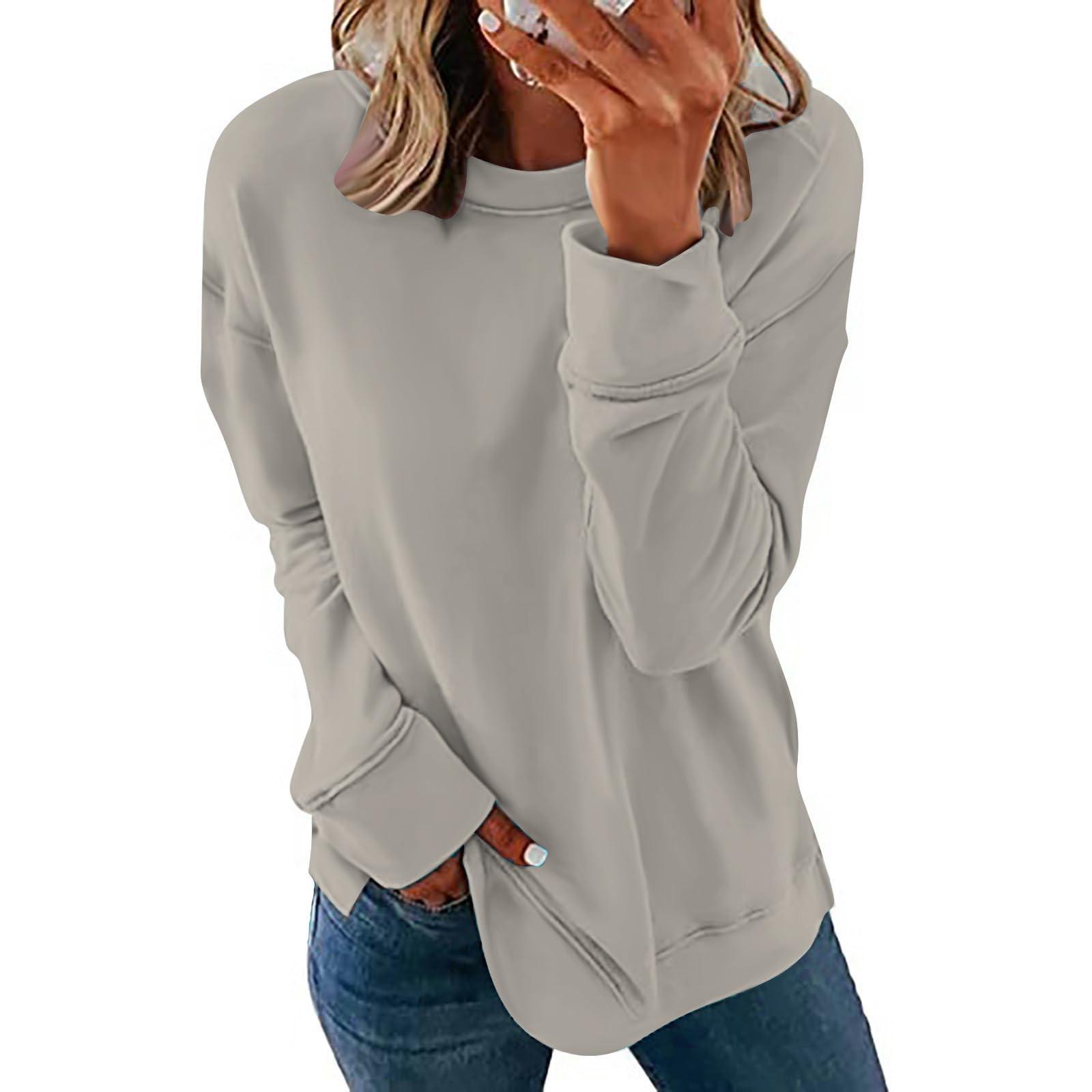 

Women s Fashion Casual Long Sleeve Round Neck T-shirt Top Pullover M бежевий