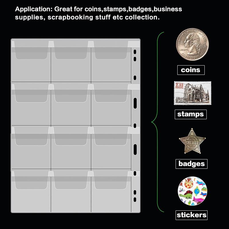 Coin Collection Organizer Page 10 Sheets Coins Insert Pages with 120 Pockets Standard 9 Hole for Coin Album Currency Stamp