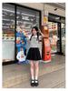 Women's Gray Peter Pan Collar Knit Top – Short-Sleeve, Summer, Fashionable Two-Piece Design