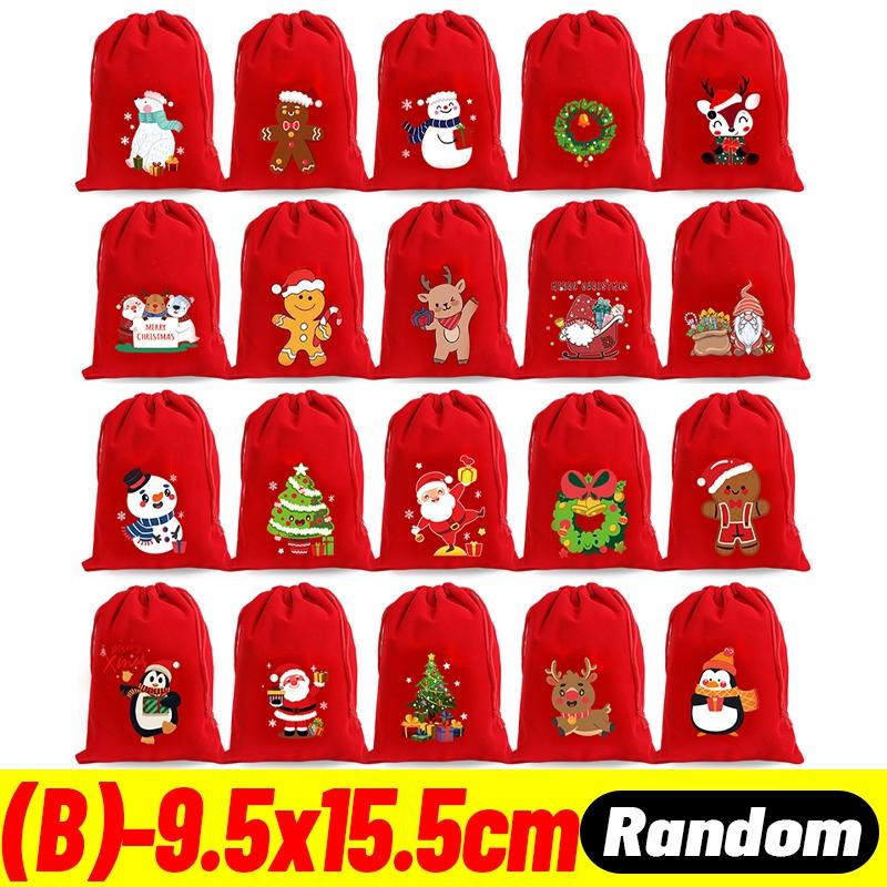 Merry Christmas Velvet Drawstring Gifts Bags Candy Snack Pouches Xmas Kids Gift Packaging Bag New Year Party Storage Organizer