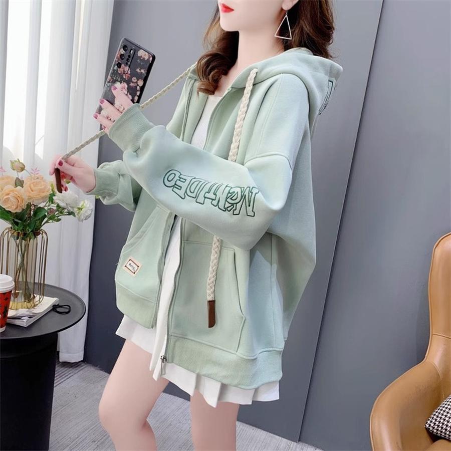 

Spring Autumn Lightweight Lazy Style Loose Versatile Hoodie Jacket Trendy XXL зелений