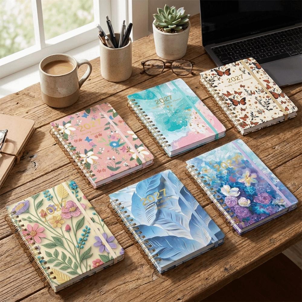Spiral Bound Floral Spiral Notebook Floral Pattern Schedule Book for Work Office School Supplies