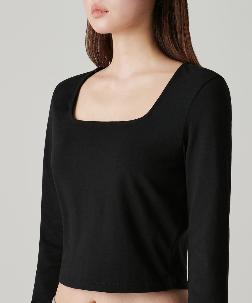 MUSINSA STANDARD WOMAN Women'S Slim Crop Square Neck Long Sleeve T-Shirt [Black]