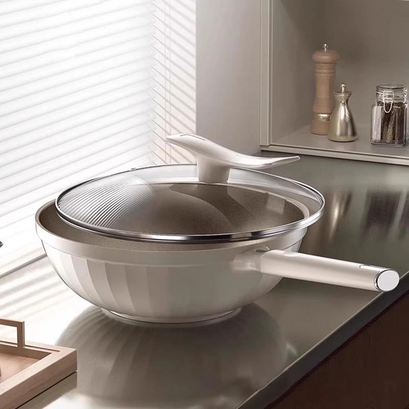 Titanium frying pan non-stick wok household flat-bottomed cooking pan ceramic pot suitable for gas stove induction cooker