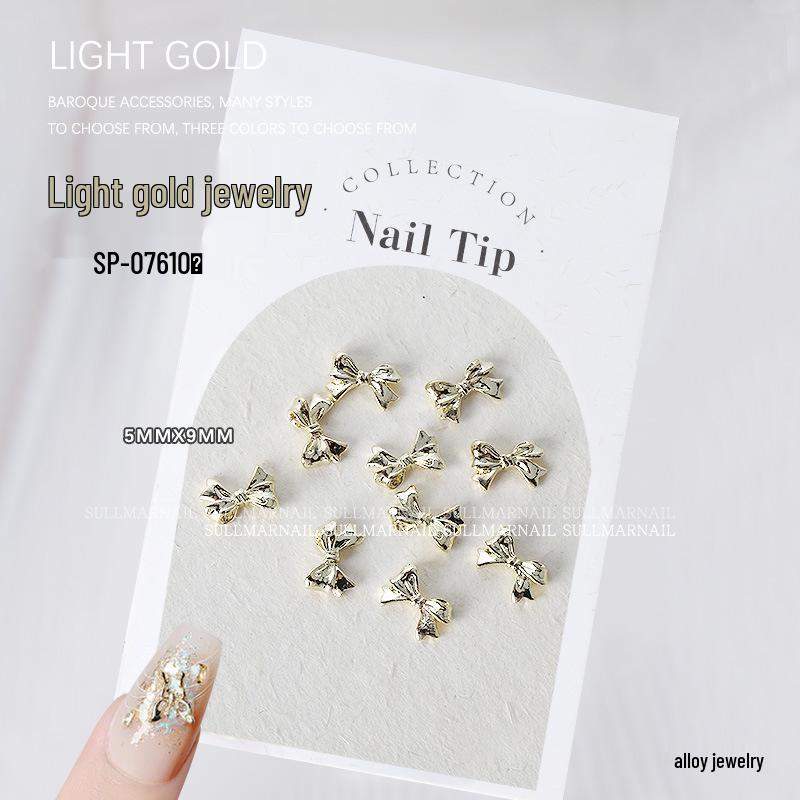 Golden Butterfly 3D Nail Art Set - 10 Pieces of Light Gold Ribbon Bow Decorations
