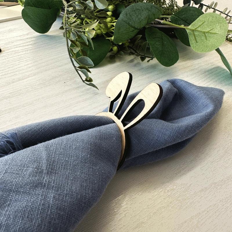 New product creative wooden cute rabbit ear dining table setting for hotel restaurant banquet button with Easter napkin