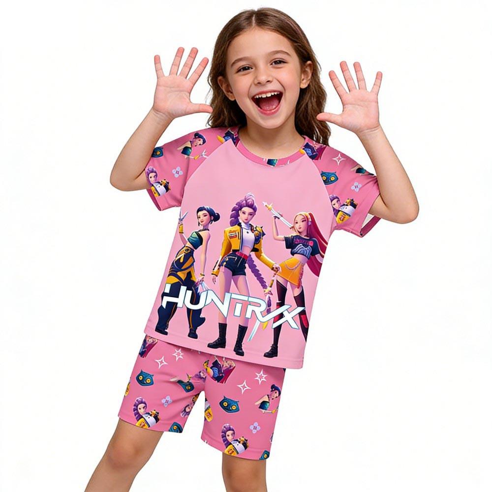 Kids Girls Boys 2PCS Pajamas Set K-pop Style Anime Short Sleeve T-shirt + Shorts Summer Comfortable Children Homewear Nightwear