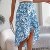 Women Spring Summer  Mid Length Skirt High Waist Twist A-Line Straight Print Color