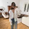 European and American women's clothing summer new fashion temperament sexy chiffon ruffle edge lace-up lantern sleeve cardigan top