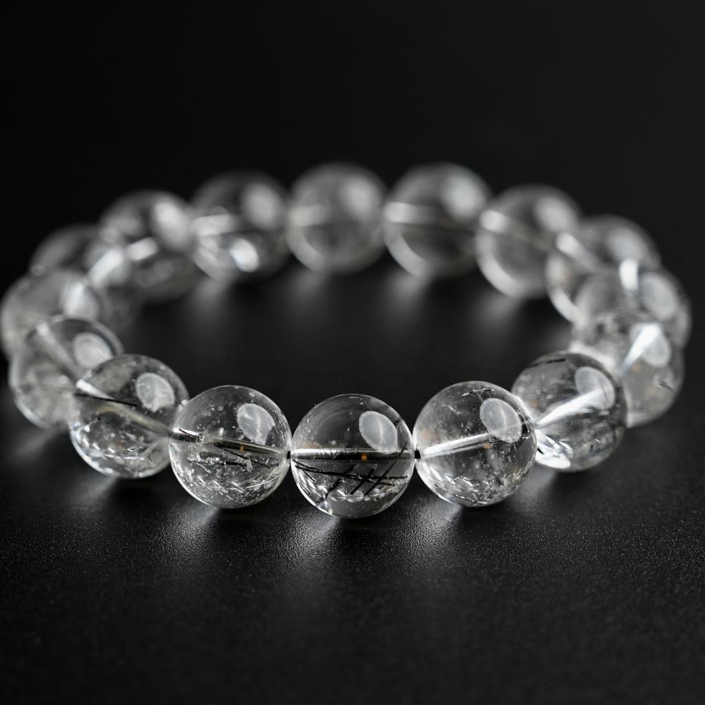 Black Rutilated Quartz Bracelet Tourmaline in 10mm 15cm Wrist Limited Natural Power Prayer Good Luck Feng Shui [Eigado] (Black Quartz) Stone, Size,
