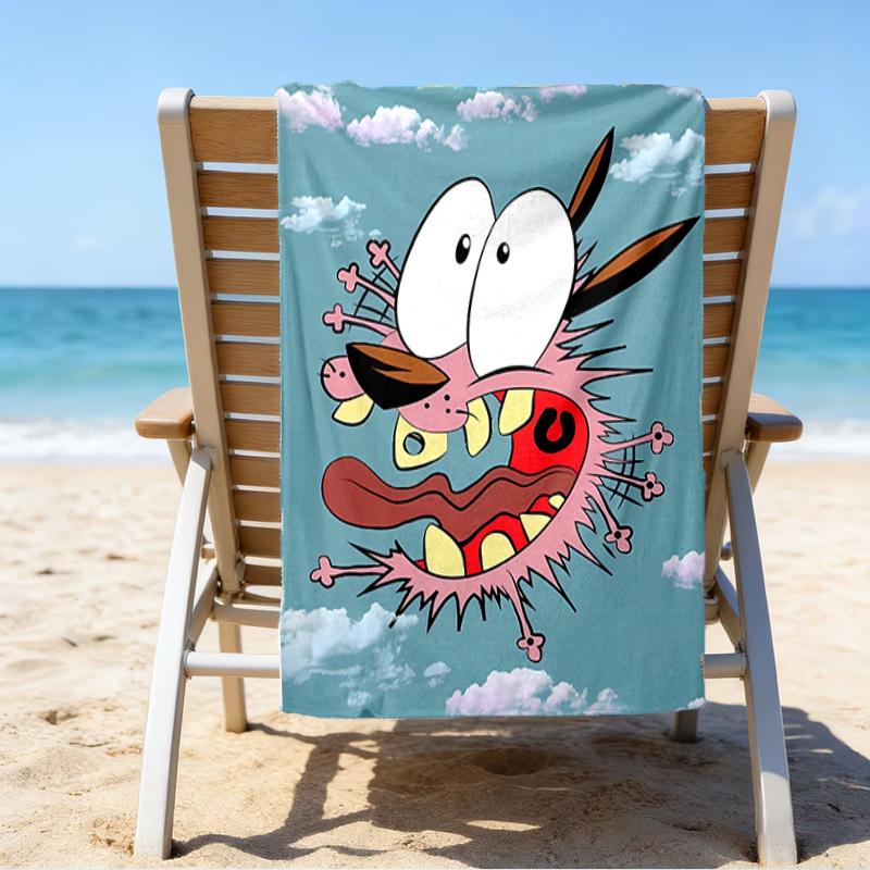proof beach towel with a Courage the Cowardly Dog2 pattern - soft,absorbent,quick-drying,machine washable - perfect for swimming,camping,bathing