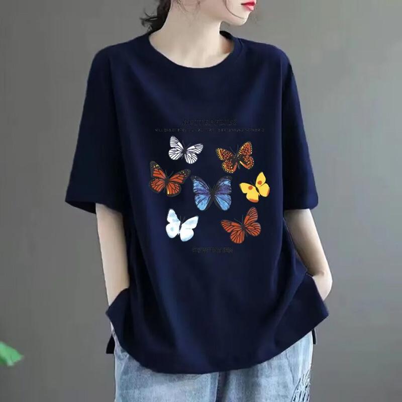 T-shirt for Women Summer Large Size Cotton Shirt Soft Loose Printed Casual Comfortable Pullover T-shirt Top