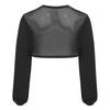 Girls Hip Hop Mesh Crop Top Long Sleeve Hollow Out Patchwork Asymmetrical Hem Dance Streetwear Top