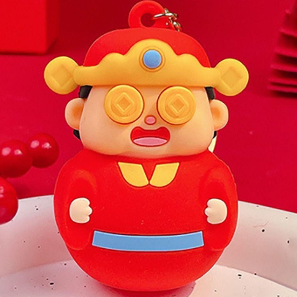 Blessing God of Wealth Keychain Lucky Cartoon Pendant Kawaii New Year Key Ring  Kids