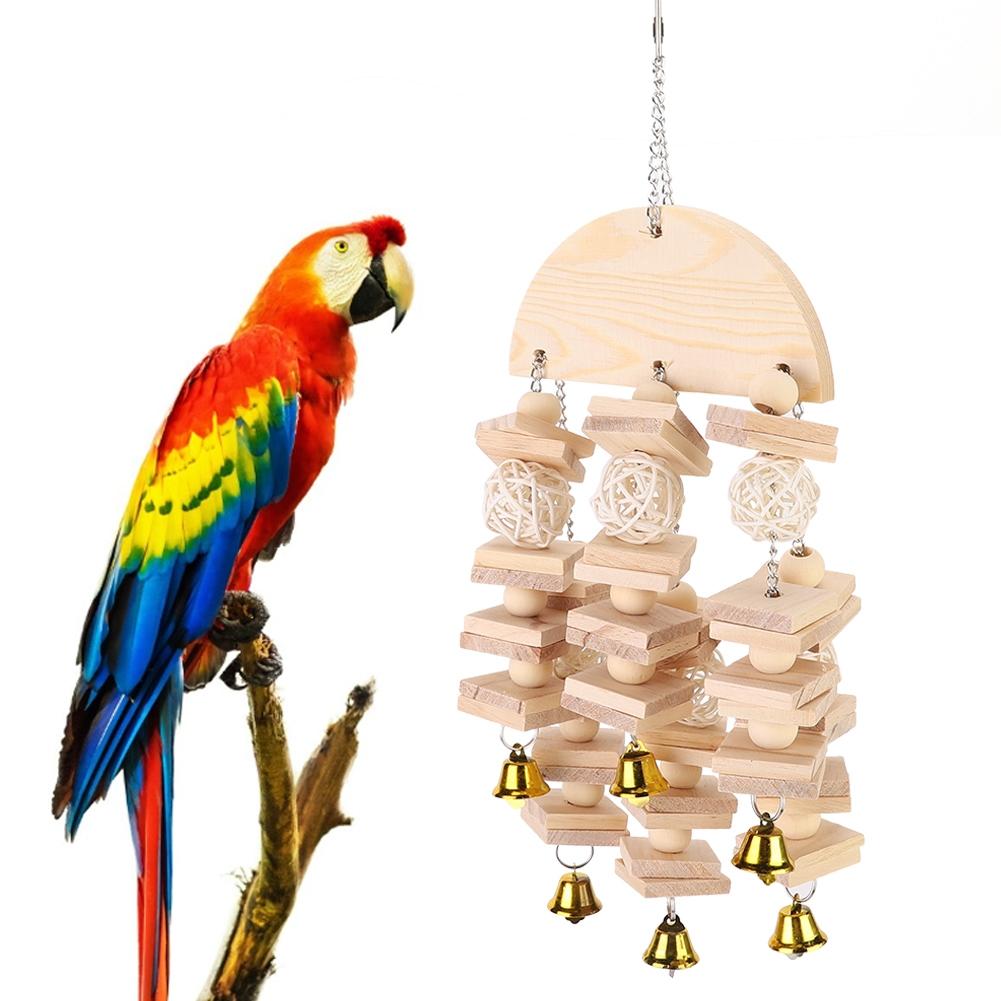 Natürliches Holz Vogel Hängeschaukel Papagei Beißen Kauen Spielblock Käfig Spielzeug Zubehör