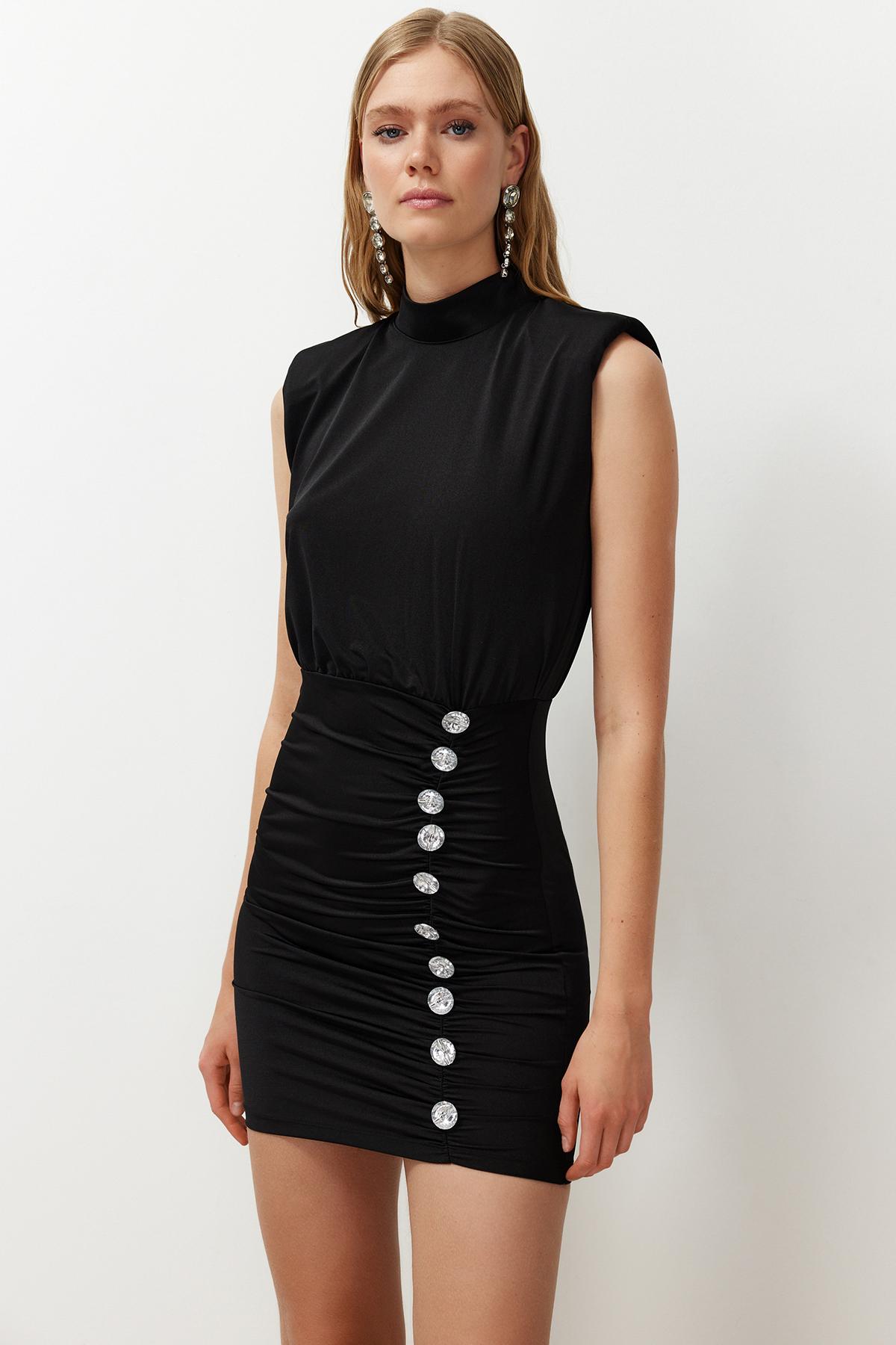 

Women s Fashion New Dress Black Fitted Shiny Stone Knitted Satin Elegant Evening Dress
