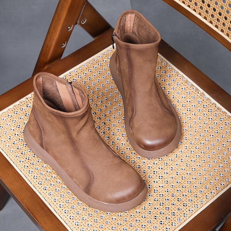 

Round Toe Genuine Leather Ankle Boots for Women Woman Short Shoes Flat Fashion Elegant High Quality Autumn Woman Short Boots 41