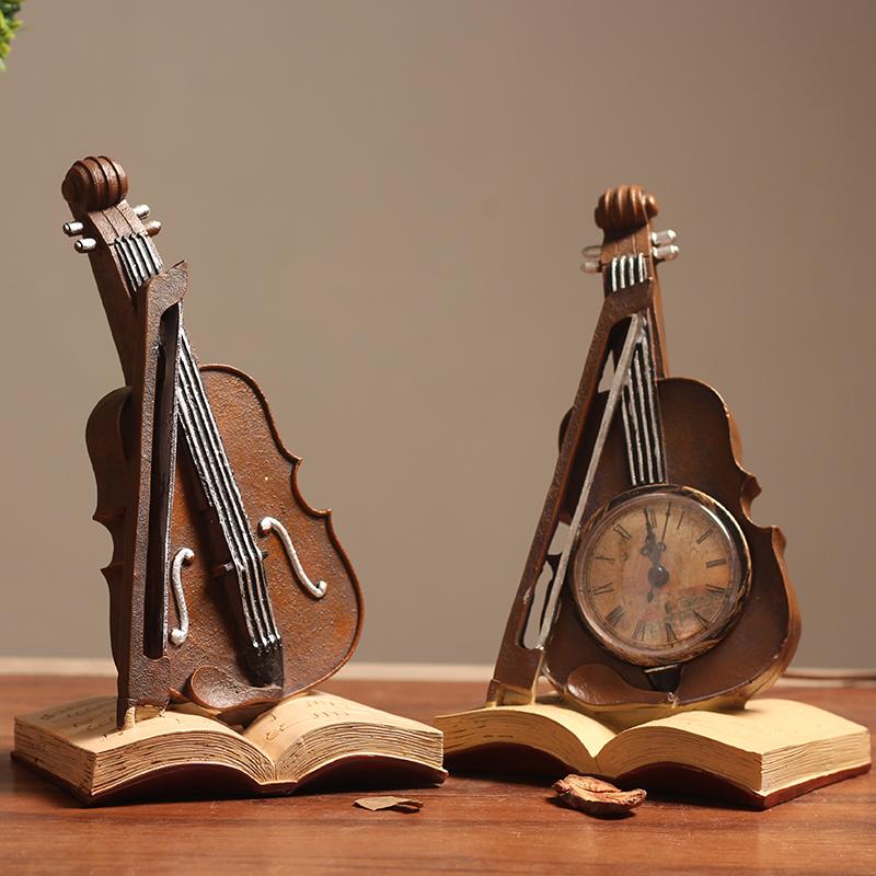 Vintage Violin Ornaments Musical Instrument Sculpture Creative Clock VIOLIN Decorative Figurines Home Decoration Accessories