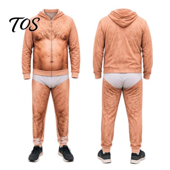 Creative Costumes for Drag Events Funny Dad Bod Jumpsuit, Ugly Christmas One-Piece 3D Printed Hoodie Comfortable Loungewear Parties Romper Men,