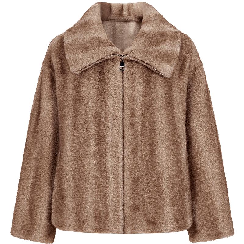 

JUZI Annakou Стиль Старых Денег Искусственный Мех H-образное Пальто на Молнии M