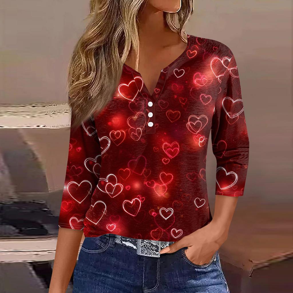 Women's  collar Valentine's Day print short-sleeved T-shirt top