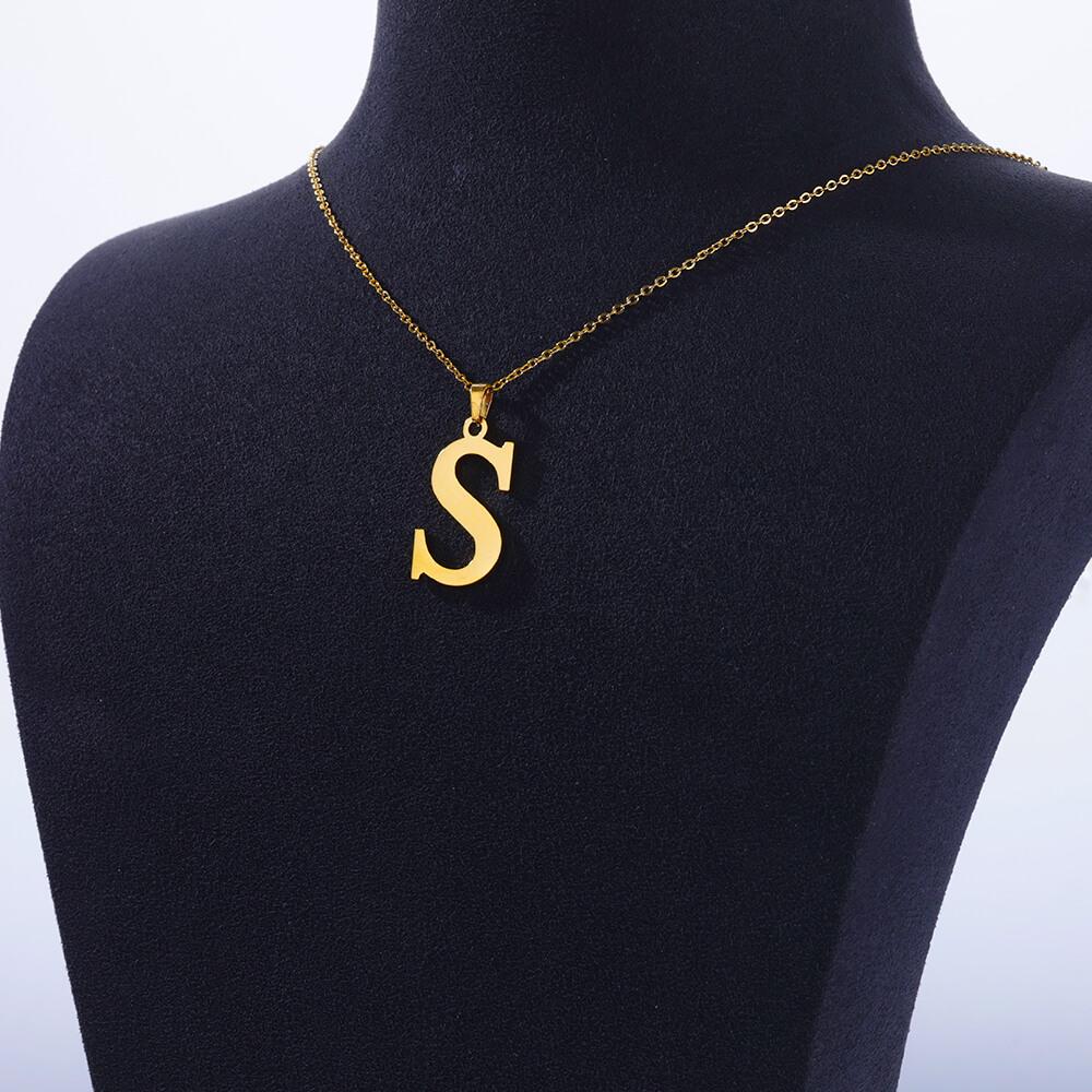 Elegant Initial Letter Stainless Steel Necklace Women Gold Color Alphabet Pendant Necklaces Vintage Waterproof Zircon Gifts