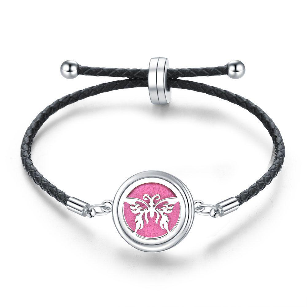 Women's Adjustable Braided Leather Aroma Diffuser Tree of Life Bracelet