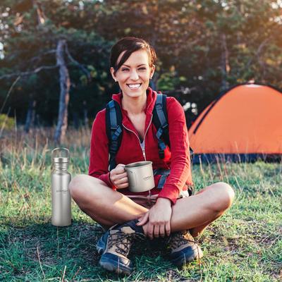 Lixada 750ml Full Ti Water Bottle Ultralight Outdoor Camping Cycling Water Bottle with 300ml Ti Cup