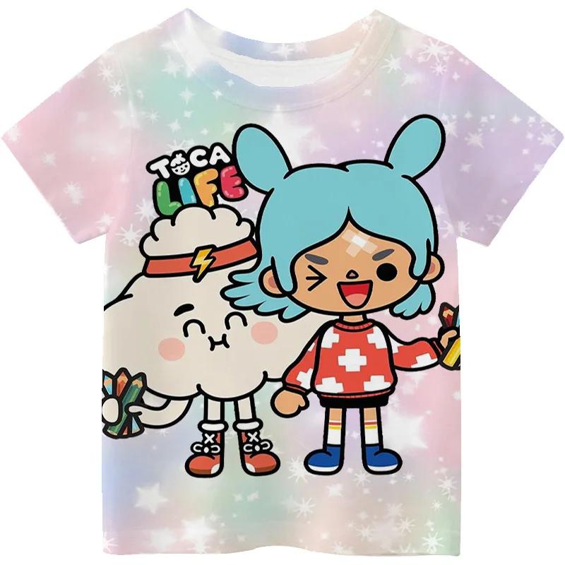 Magliette Cartoon Toca Boca per Bambini Toca Life World Stampa Manica Corta Ragazzi Ragazze Top Casual Streetwear Primavera Estate T-Shirt