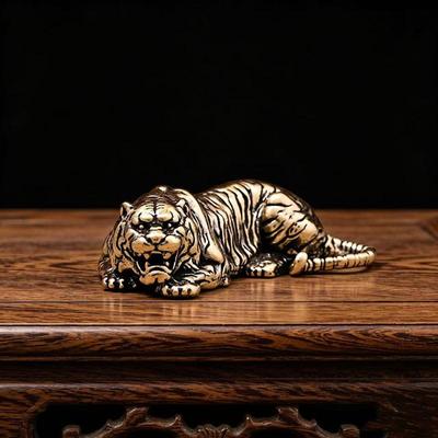 Vintage Brass Tiger King Statue Paperweight Ornaments Animal Tiger Miniatures Figurines Desk Decorations Home Decor Gift