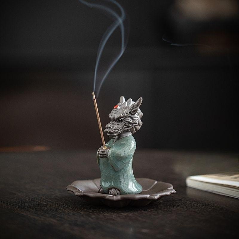 Mini Ceramic Dragon Incense Holder Burner for Tea Ceremony Meditation Zen Desk Decor Line Stick Fragrance Plug Stand Gift