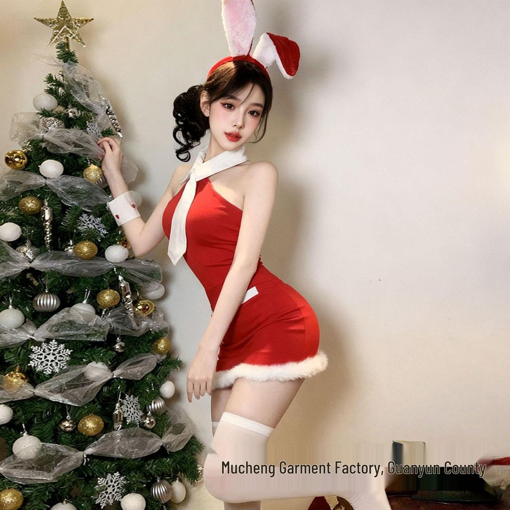 Mu Cheng Women's Christmas Lingerie: Sexy Nightgown and Hip Wrap Skirt Set for Role Play.