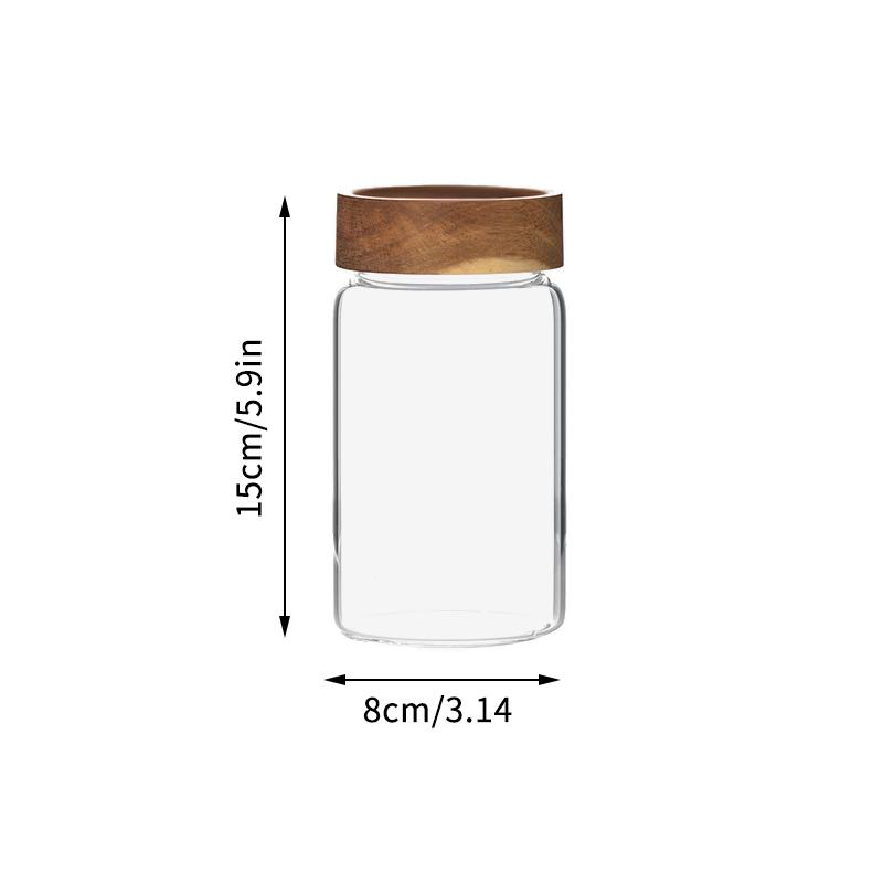 Small Airtight Glass Jars with Lids - Sealed Bottle for Coffee Beans Spice Seasoning Storage Tube Wooden Container
