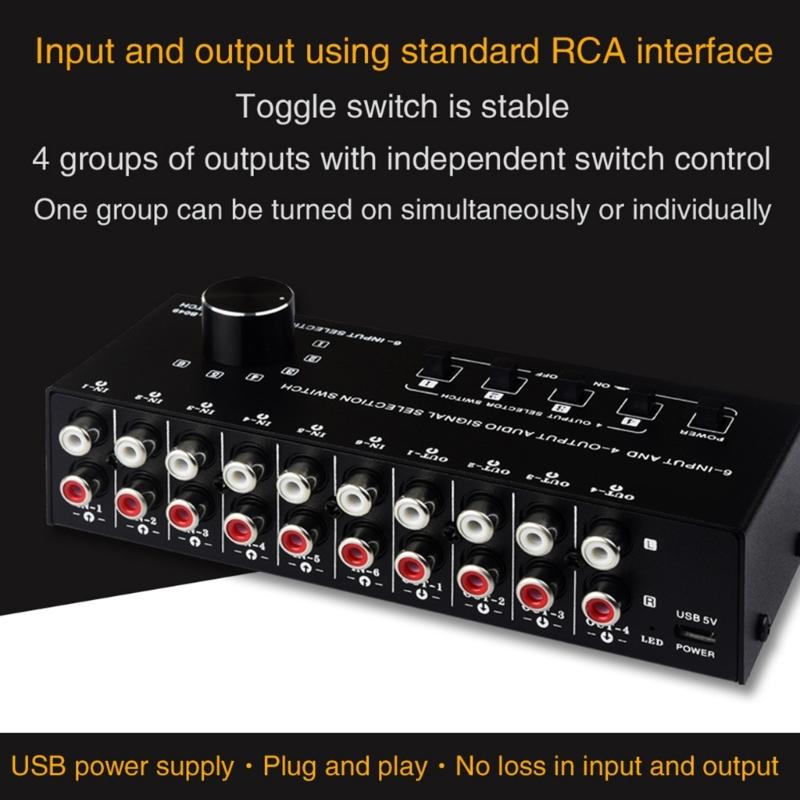 6 in 4 Out Sound Switcher Stereo Sound Switching Signal Source Switcher Selector Splitters Box Sound Signal Switching