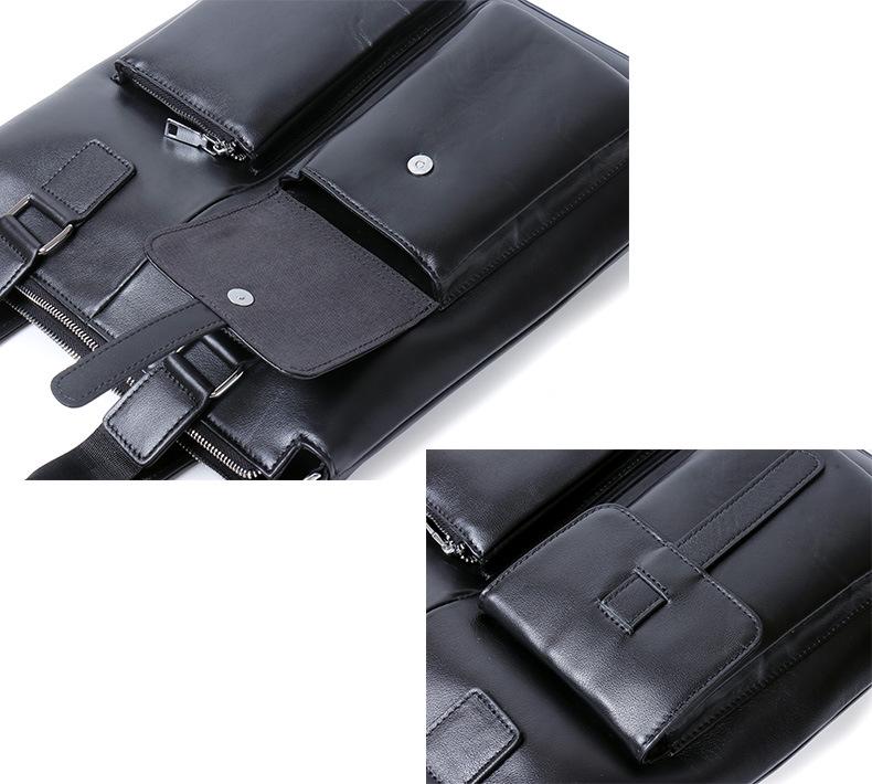 Men's Genuine Leather Vertical Business Briefcase - Top Layer Cowhide Computer Tote Bag