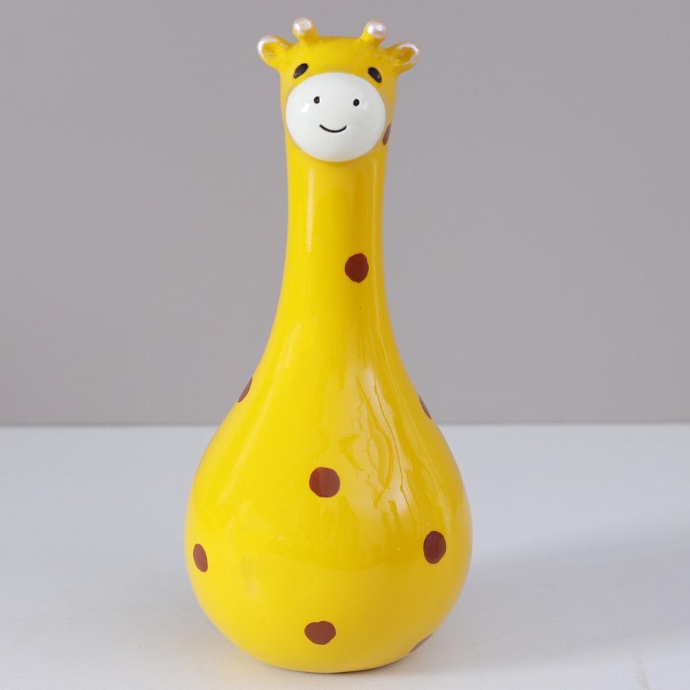 Hand Painted Cartoon Giraffe Resin Vase Novelty Cute Animal Flower Holder  Desktop Decor