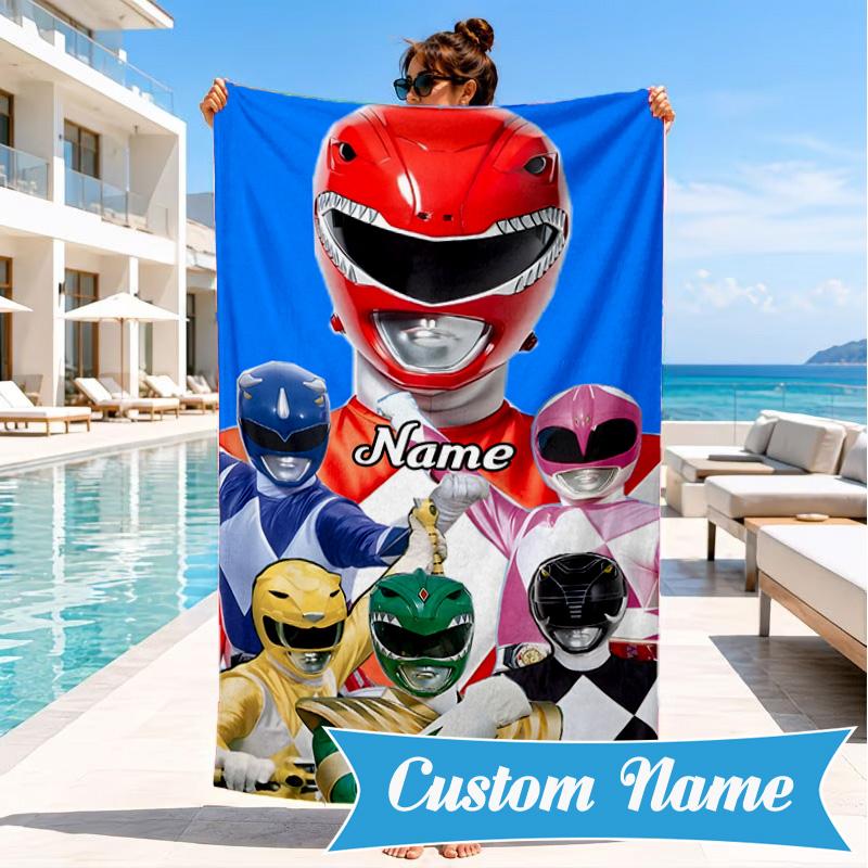Custom Name Power Rangers City Adventure Beach Towel Microfiber Beach Towel, Lightweight and Quick-Dry, for Summer Travel, Swimming Pool Gift
