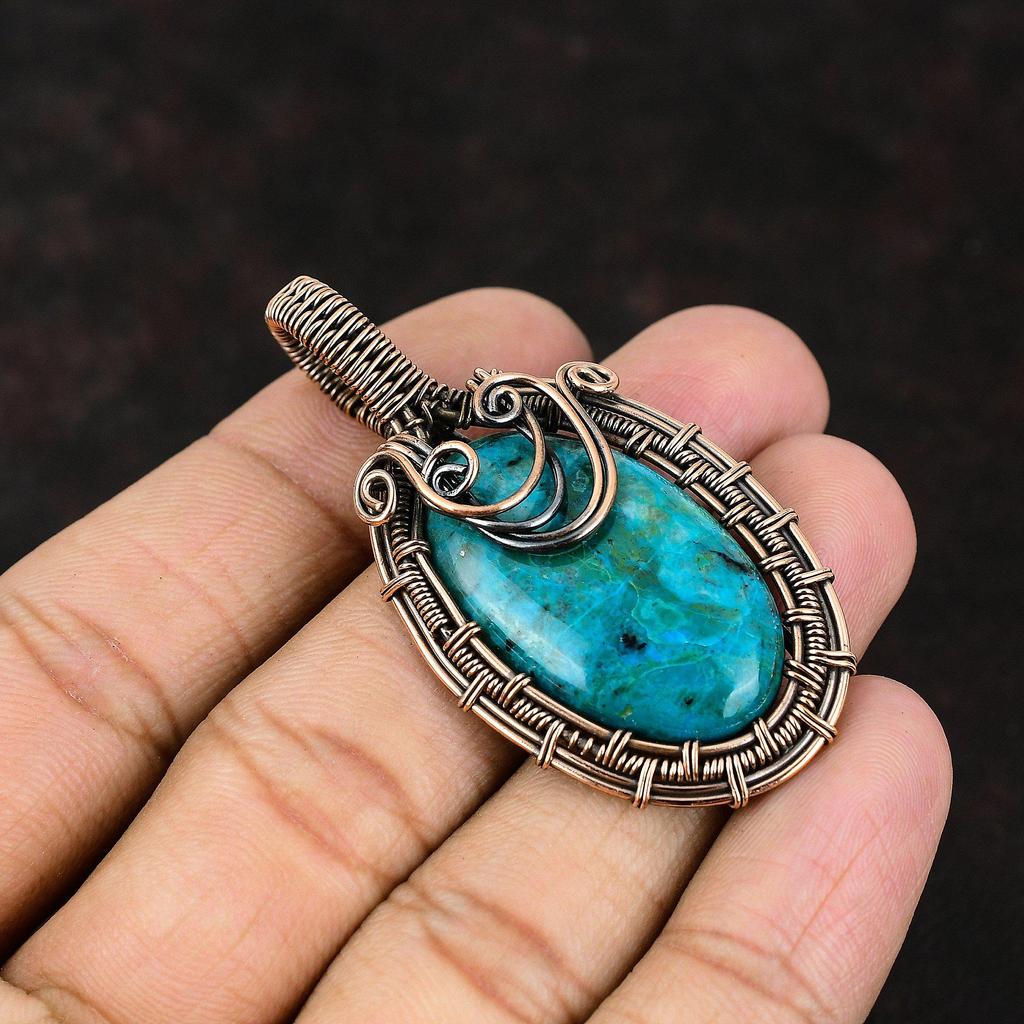 Chrysocolla Pendant Gemstone Pendant Copper Wire Wrapped Pendant Copper Jewelry Handmade Women Pendant Gift For Him Chrysocolla Gift For Mom
