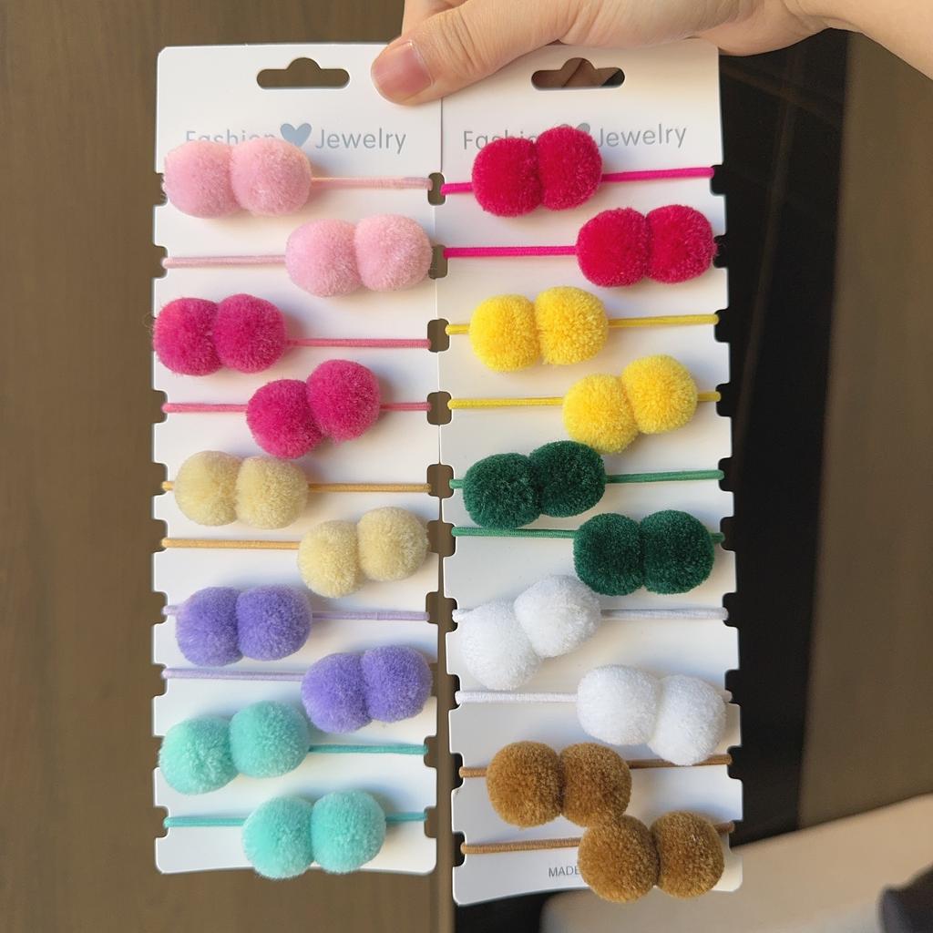 10Pcs/lot Girls Double Plush Ball Hair Ropes Set For Kids Solid Color Scrunchies Elastic Hair Bands Hair Accessories