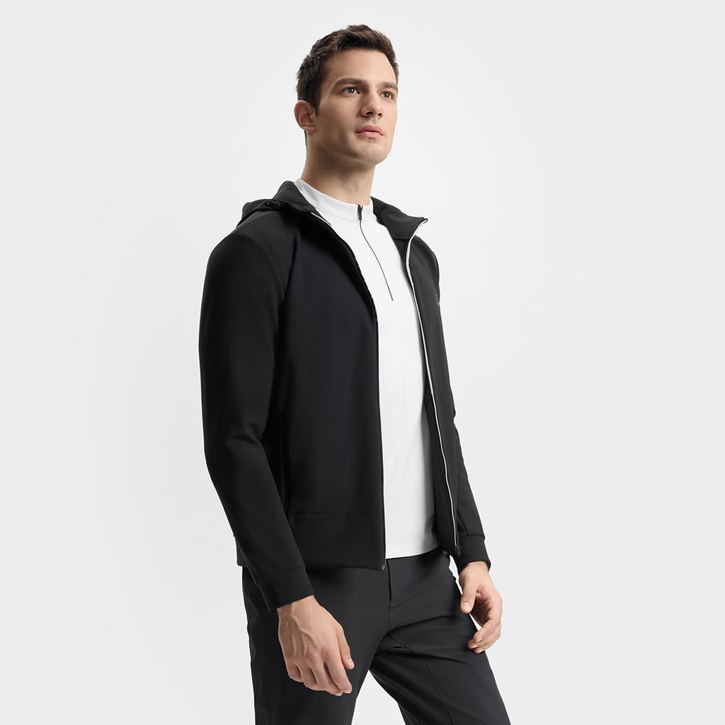 FILA Fitness Solid Color Casual Versatile Knitted Hooded Jacket Men jackets Deep-Black A11M511505F-BK