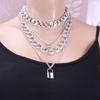 Geometric Multi Layer Alloy Necklace With Lock Pendant For Fashionable Women