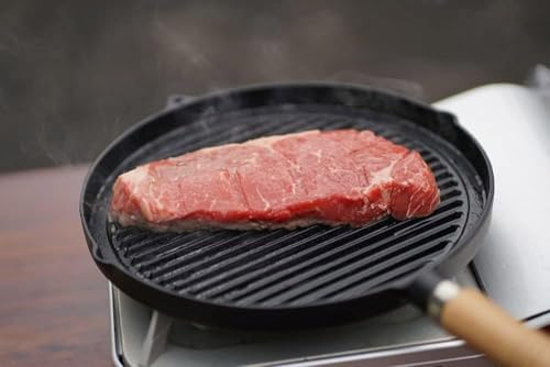 Ikenaga Iron Works Grill Pan with Wooden Handle, Induction and Gas Compatible, 26cm