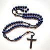 Quality Blue Stone Rosary Necklace with Cross for Men Nightclubs Fine Craftsmanship, Rosary Prayer Religious Necklace