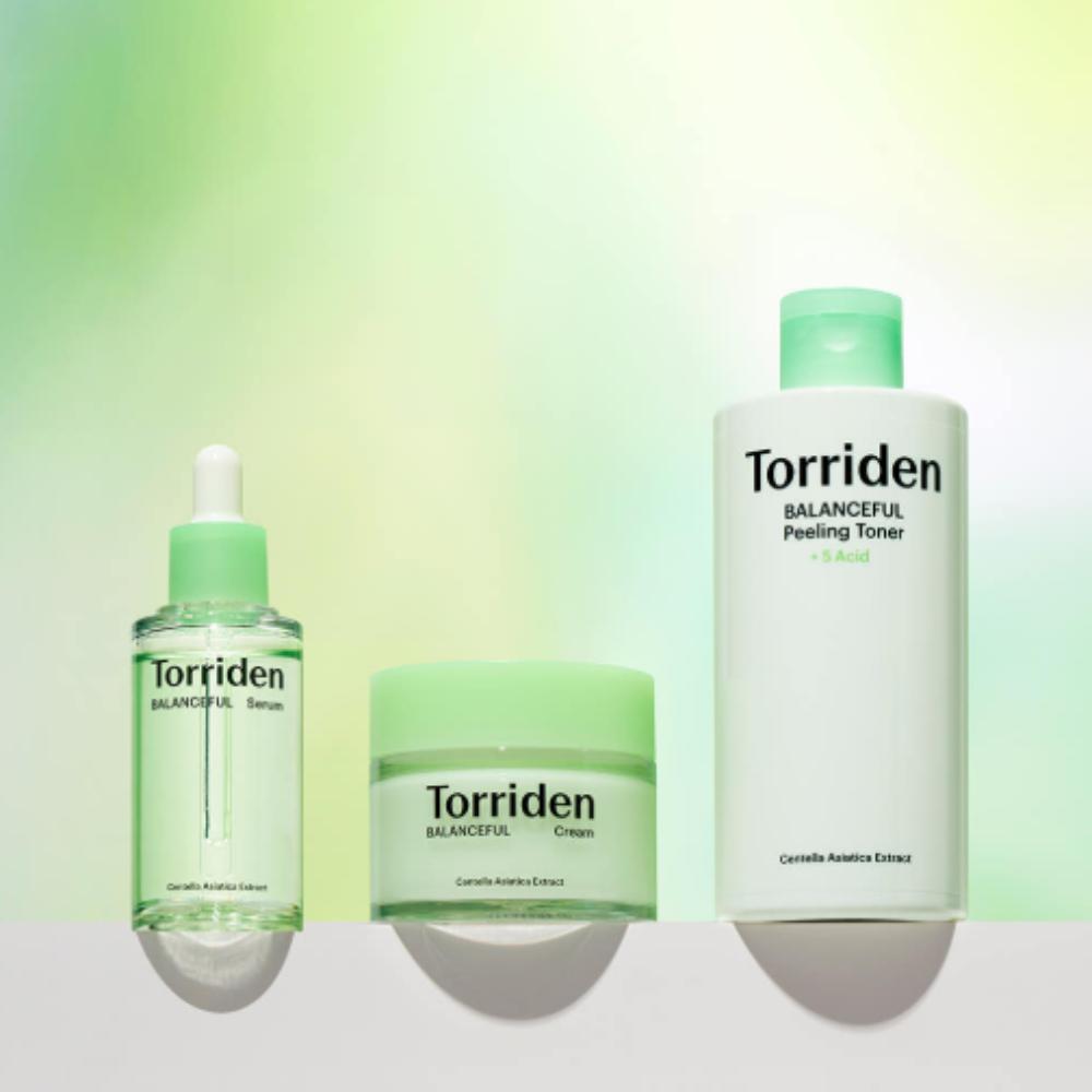 Набор Torriden Balanceful Cica – Успокаивающая сыворотка 50 мл, Крем 80 мл и Отшелушивающий тонер 250 мл