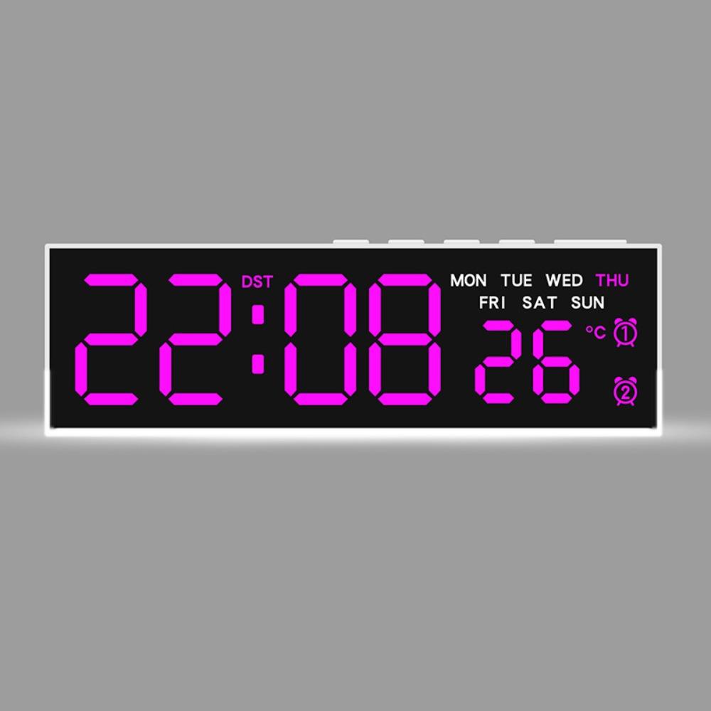 

12/24H Display LED Digital Alarm Clock 3 Levels Brightness Bedside Clock Bedroom Use White Pink