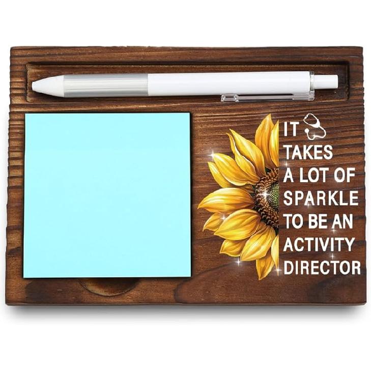 Activity Professional Gift, Sunflower Office Decor Gifts, Appreciation Present for Activity Leaders, Wooden Sticky Note Holder, 6.5×4.8×0.8 LQQ116