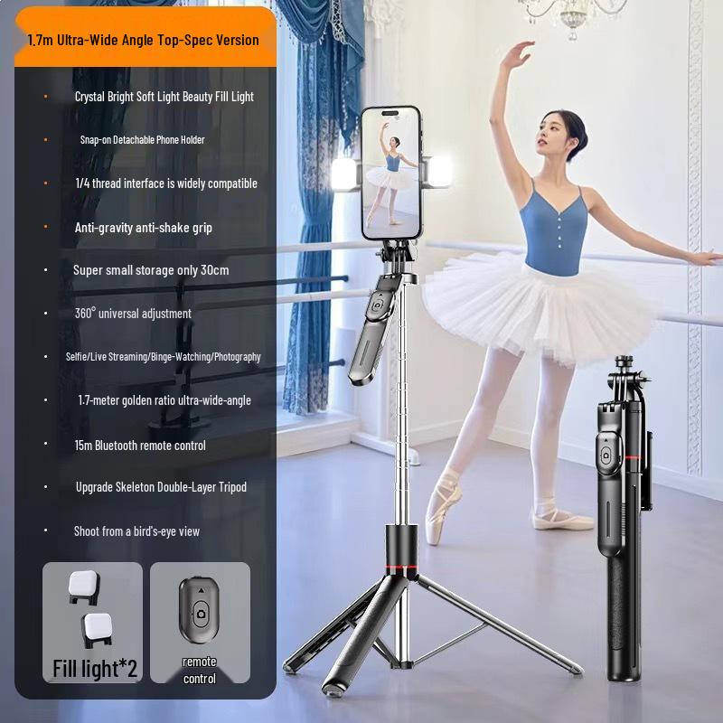 New F01 Anti-Shake Rotating Selfie Stick with Detachable Wireless Remote and Tripod for Travel Photography