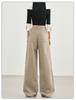 Romon Autumn/Winter Jeans Women's American Khaki High Waist Straight Tube Versatile Loose Look Thin Wide Legs Floor length Pants